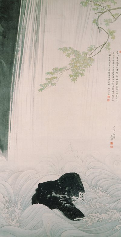 Grüner Ahorn und Wasserfall von Maruyama Okyo
